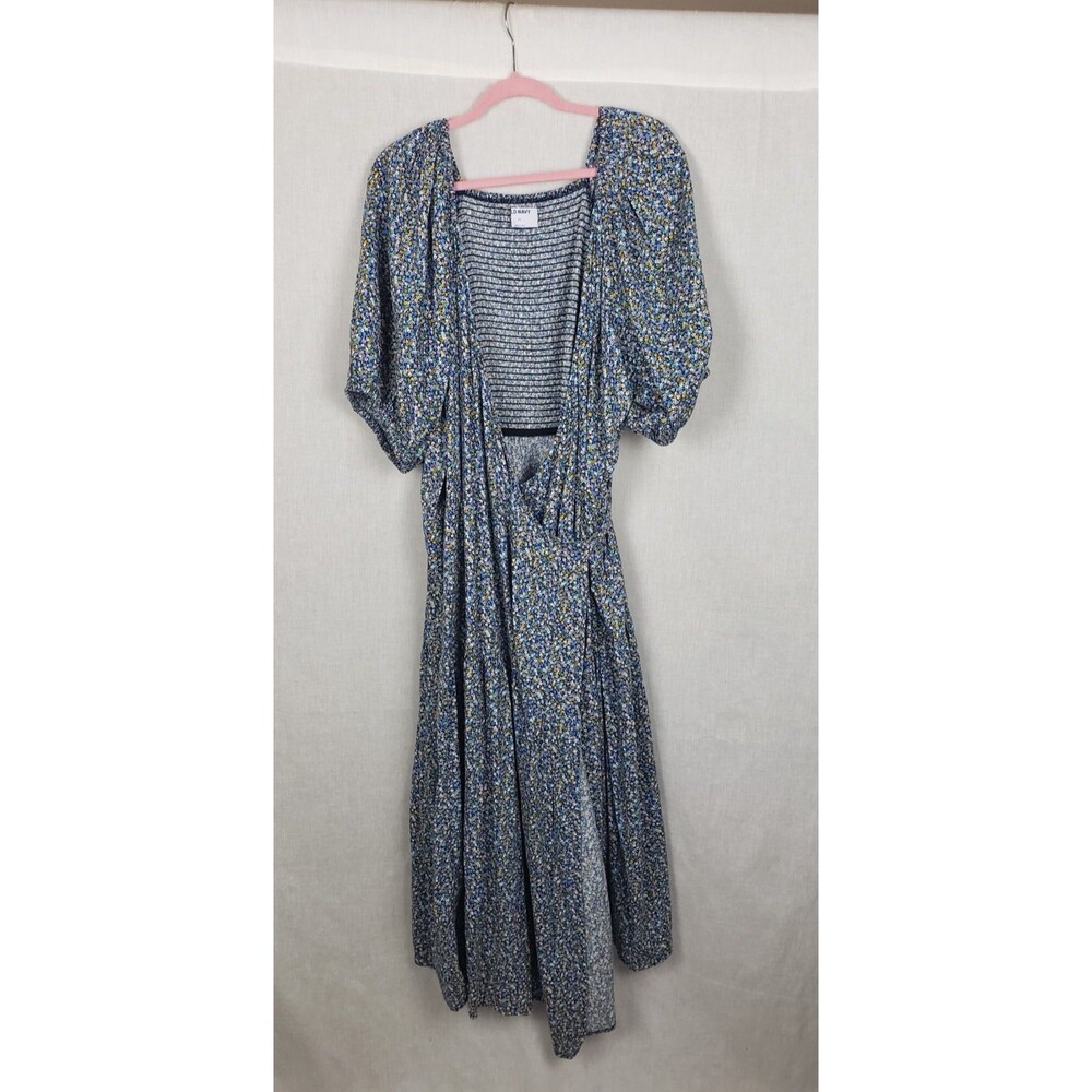 Old Navy Midi Wrap Dress 4X Blue Floral Ditsy Puff Sleeves Cottagecore‎ Tiered
